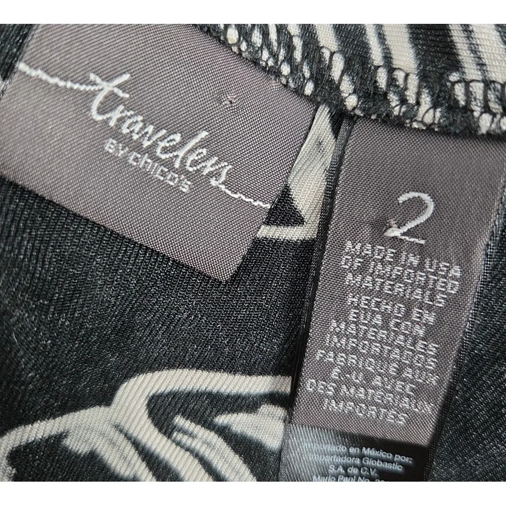 CHICOS‎ Travelers 2 Size L SEASHELLS Sandollar Open Cardigan Asymmetric Black